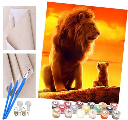 Peinture par Numéro Adultes Le lion de l'héritage du roi avec Pinceaux et Acryliques Bricolage Peintures Kits pour Enfants Seniors Débutant, pour la Décoration Intérieure Maison
