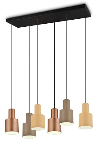 Trio Leuchten Pendelleuchte Agudo 319400617, Metall Schwarz matt, Schirm Metall Coffee/Beige/Taupe, exkl. 6x E27