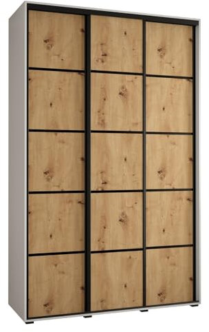 MEBLE KRYSPOL Davos 4 160 Schrank mit DREI Schiebetüren für Schlafzimmer - Moderner Kleiderschrank mit Kleiderstange und Regalen - 235,2x160x45 cm - Weiß Artisan Schwarz