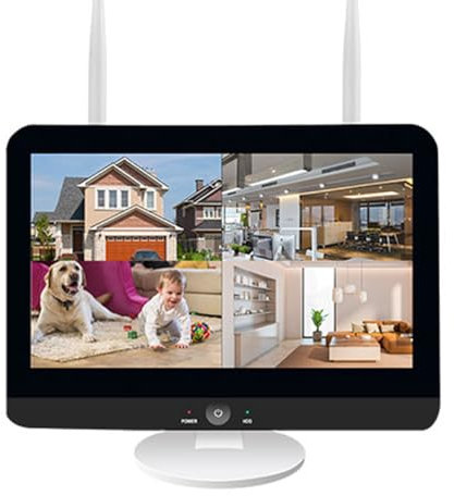 REIGY 10CH WIFI NVR con Monitor LCD da 12 Pollici (Dischi Rigidi non Inclusi), Compatibile Telecamera Supporta Dischi Rigidi fino a 6TB