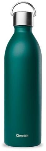 Qwetch - Bouteille Isotherme Active Vert Émeraude 1L - Gourde avec Anse Inox Recyclé - 24h Froid et 12h Chaud - Etanche, Sans BPA & Compacte