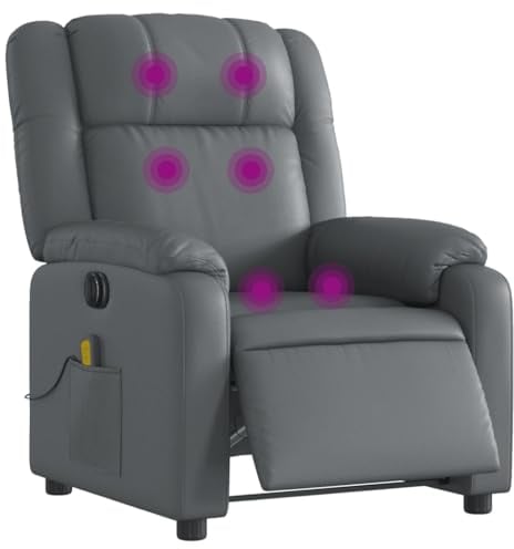 vidaXL Massagesessel Elektrisch, Sessel Verstellbare Rückenlehne Fußteil, Fernsehsessel Relaxsessel mit Liegefunktion, Liegesessel Polstersessel Ruhesessel, Grau Kunstleder