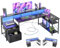 BEXEVUE L-förmiger Schreibtisch mit Steckdosen LED – 165x80cm Moderner Eckschreibtisch 2 Schubladen, Umkehrbare Ablagen, Großer Monitorständer, Corner Gaming Tisch, Studium Arbeit Zuhause Schlafzimmer