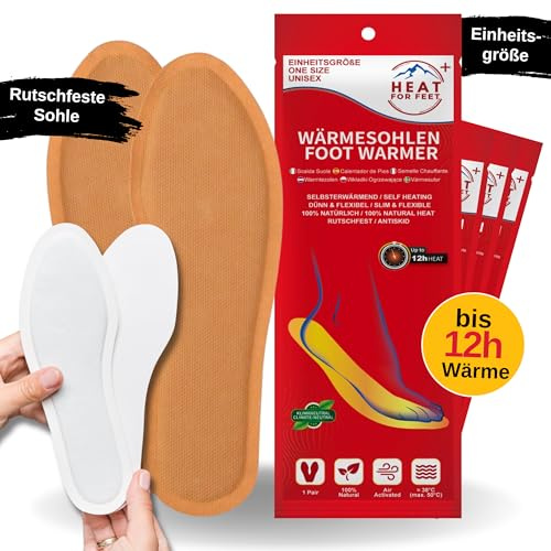 HEAT FOR FEET - Wärmesohlen für Schuhe - 10 Paar - Sofort wärmende & Bequeme Einlegesohlen, bis zu 12Std. warme Füße, Schuhwärmer, 100% natürlich, Unisex, Einheitsgröße (10 Paar)