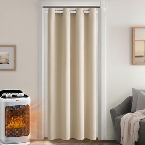 MIULEE Rideau Thermique Isolant Anti Froid et Chaleur avec Doublure, Beige Rideau de Porte Isolant Thermique Lot de 1 (L 140 x H 225 CM), Double Rideaux Occultant et Thermique Epais 132x225 CM