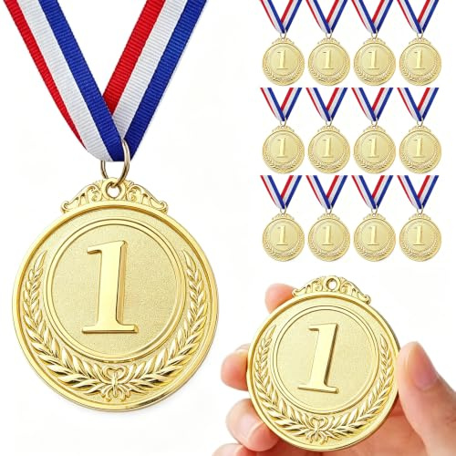 Eterspr 12 Stück Gold Medaillen, Metallmedaillen, Metall Gewinner Award Medaillen, für Party Spiele Sports Wettbewerbe Auszeichnungen, Kindergeburtstag