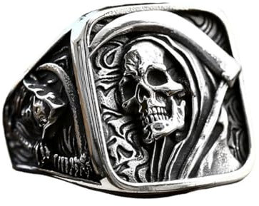 Caiduoduo Mann Ring Edelstahl Männer Ring Punk Hip Hop Sensenmann Totenkopf Ring