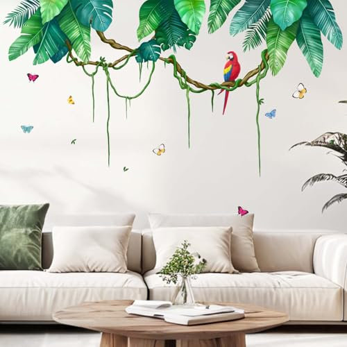 Hanging Leaves Wall Stickers for Bedroom: Peel and Stick Green Vine Tree Leaf Wall Decals - Living Room Bathroom Kitchen Office Nursery