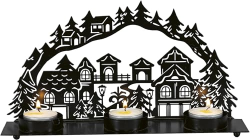 Holz Glas Design HGD Metall-Lichterbogen mit 3 Teelichtern - Größe: 28 x 6,3 x 14 cm - Festliche Weihnachtsdekoration - Zauberhafte Tischdekoration - liebevolle Details