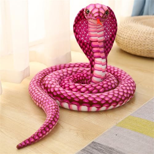 champracer Schlange Kuscheltier, Python Plüsch Spielzeug, Realistische Kobra Plüschtier, Schlange Stofftier für Geburtstag Party Prank Requisiten (80 cm,Rose)