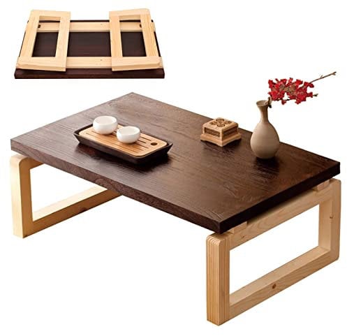 Klappbarer niedriger Tisch für Bodensitz, Holzklapptisch für kleine Wohnungen, Massivholzproduktion, ideal für Hausaufgaben, Braun, 90 x 50 x 30 cm