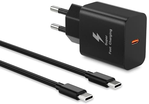 25W Chargeur USB C Secteur Charge Rapide pour Samsung Galaxy S25, S24, S23, S22, S21, S20+, FE, Ultra, A15, A54 5G, A55, A56, A34, A35, Note 20, 10, 9, avec câble 1.5M, Adaptateur Super Fast Secteur