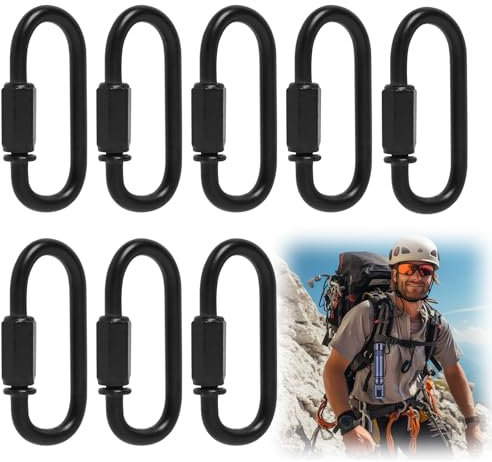 8 Stück D-Form Verschlusskarabiner,Schwarz Schraubkarabiner Klein, Schnellglieder 44x19mm, Kettenglieder Schraubverbinder für Rucksack-Schnellverschlüsse, Schlüsselanhänger, Baumelnde Kettenglieder