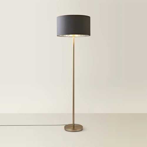 ValueLights | Charlie Brushed Chrome Plated Modern Stem Floor Lamp with Charcoal & Chrome Inner Shade | Floor Lamps, Home Décor & Improvement Essential