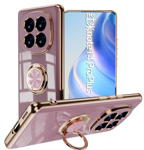 XINYEXIN Case for Xiaomi Redmi Note 14 Pro Plus 5G / 14 Pro+ 5G with Ring Stand Holder 360 Degree Rotating Kickstand Fashion Shockproof Protective Cover - Purple