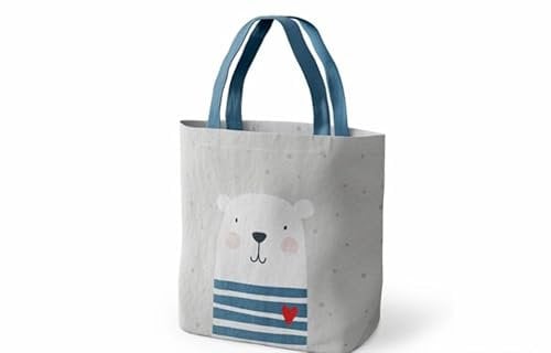 la vida GmbH Kinder Minishopper Tasche mit Bärenmotiv, Grau mit Türkis, Baumwolle, Einkaufstasche