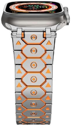 SCRUBY Cinturini per orologi in acciaio inossidabile Titan per Apple Watch Band Ultra 2 49mm 46mm 45mm 44mm Serie 10 9 8 7 6 5 4 3 2 1 SE con connettore in metallo(Octagon silver orange,42/44mm)