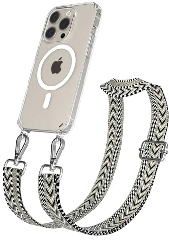 EAZY CASE Handykette - Verstellbares Taschenband kompatibel mit iPhone 15 Pro, Schulterriemen, Handykordel mit Silikon Hülle, Qi Charging kompatibel, Umhängetasche, Grün Schwarz Silber