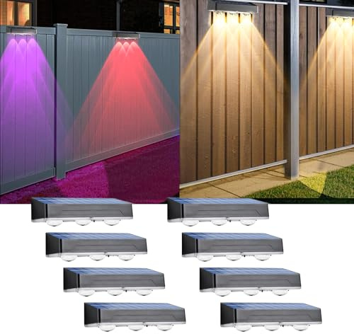 Solarlampen für Außen Garten Wand,8 Stück Aktualisierte Solar Wandleuchte aussen,Warmweiß, Kaltweiß,RGB mit 12 Farbmodi,1300mAh Garten Solarleuchten,IP65 Wasserdicht Solar Zaunbleuchtung Gartendeko