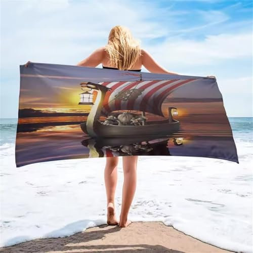 Toalla Playa Grande, Barco Retro 150x200cm Toallas Playa de Secado Rápido Ultraligera Portátil, Toallas de Piscina Hombre Mujer Accesorios, Beach Towel para Piscina, Viaje, Tumbona, Baño Bs5512