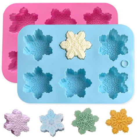 2pcs Seifenformen Silikon Weihnachten, Silikonform für Schneeflocken, Silikon Backformen Weihnachten, Handgefertigte Seifenformen Geeignet für Schokolade, Seife, Kuchendekoration
