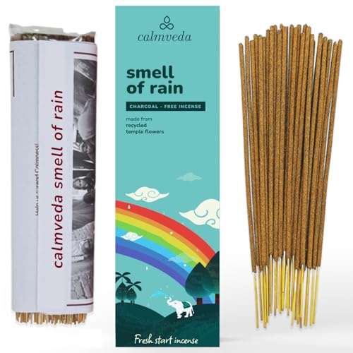 CALMVEDA Fresh Rain Räucherstäbchen - (80 Duftstäbchen) kohlefrei, hergestellt aus recycelten Blumen | Wie der Petrichor-Duft von regendurchtränkter Erde | Entspannende Düfte für