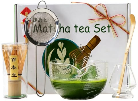 Matcha Set 5 Pcs, Traditional Matcha Whisk Set, Bamboo Whisk and Matcha Bowl Set with Spout, Complete Matcha Kit with Matcha Tea Set Accessories, Ideal Matcha Making Mixer Gift
