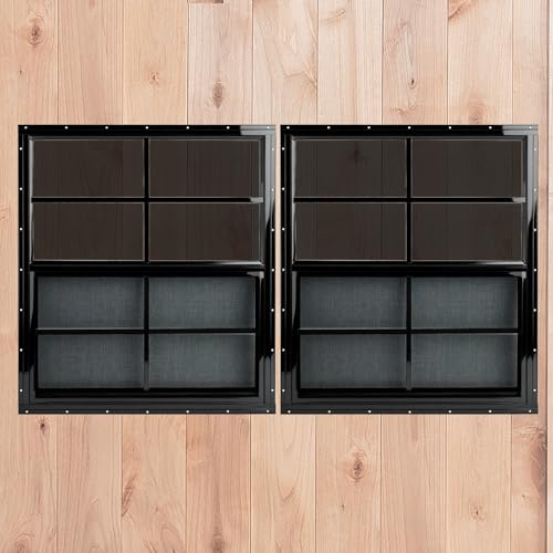 Shineforu Schwarze Schuppenfenster, 53,3 x 68,6 cm, 2 Stück, kleine Fenster mit gehärtetem Glas, bündige Montage, ultimative Wahl für Hühnerstall, Gewächshaus, Garage, Spielhaus