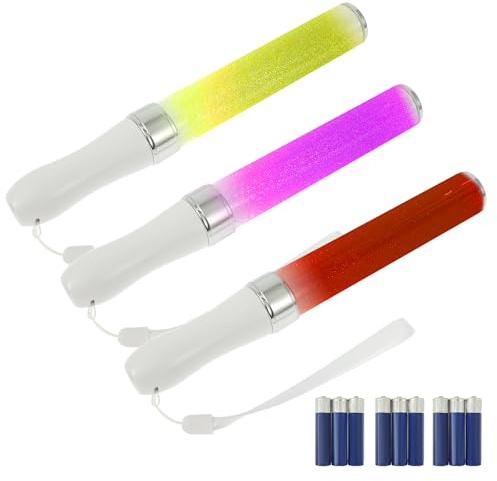 3Pcs Concert Light Stick,15 Colors Changing Lightstick,Battery-Operated Glow Sticks with Lanyards,25cm LED Flash Stick,Multicolour Neon Lightstick for Festivals Concerts Weddings Christmas Decor