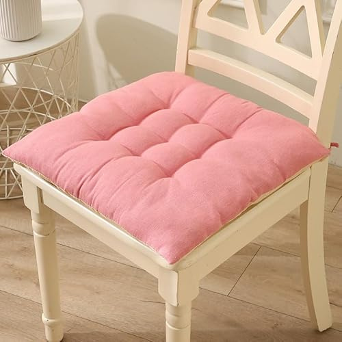 Xiyocadt 2er Set rutschfest Baumwoll-Leinen-Sitzkissen Cozy Mit HaltebäNdern, Weiche Stuhlkissen Weich Und Bequem Sitzkissen Stuhl for Home Office Car (40X40cm,Rosa)