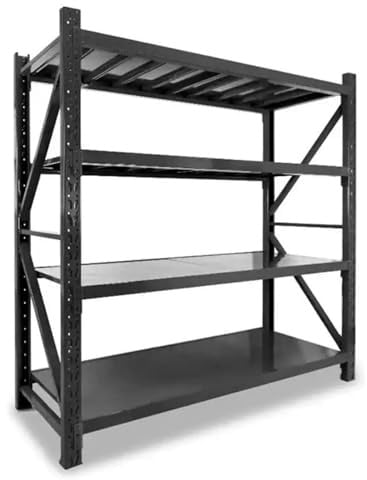 Mayaadi Schwerlastregal 200x60x200 cm | 300 kg Traglast pro Boden | Lagerregal Metall | Kellerregal Garage Werkstattregal Steckregal | 4 Böden, Schwarz