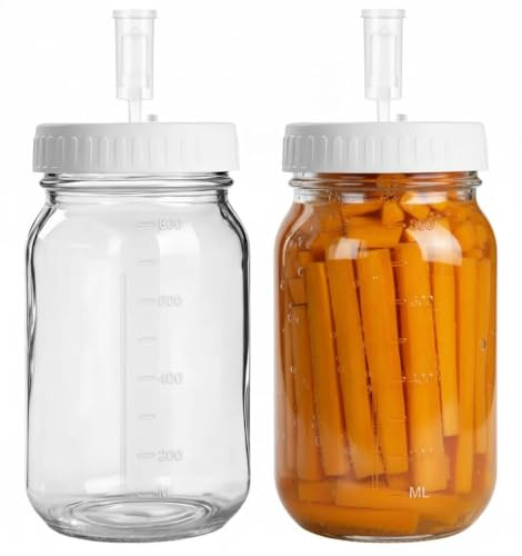 fermentierglas,kimchi behälter,fermentierglas,2-teiliges Set mit Verschlusskappe,1000ml,Transparentes Glas fermentierglas,Es kann zur Lagerung von Obst und Gemüse für die Fermentation verwendet werden