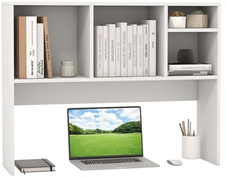 GOPLUS Etagere Bureau a Poser en Bois avec Plusieurs Tablettes, 94 x 25 x 73 CM, Organiseur de Bureau avec 4 Compartiments Ouvert, Adapté à Ordinateur, Dispositif Anti-Basculement, pour Chambre, Blanc