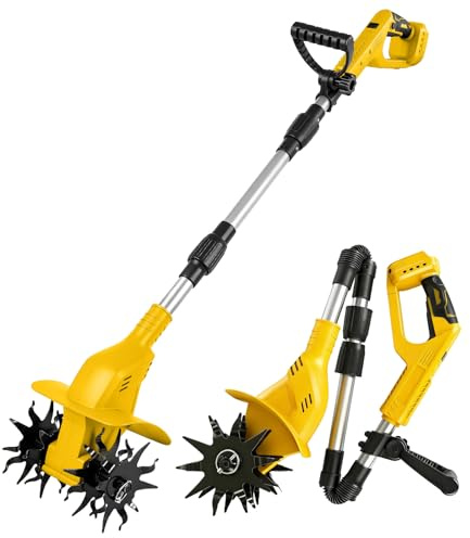 Azada de suelo inalámbrica compatible con batería Dewalt de 20 V, batería de 500 W, 20 cm de profundidad de labranza, 16 cm de ancho de mecanizado, 360 rpm, sin escobillas, plegable, fresadora