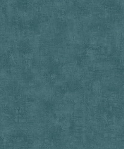 Hexoa Papier Peint uni Effet Toile Lin Bleu Canard - Made in France - 53x1000