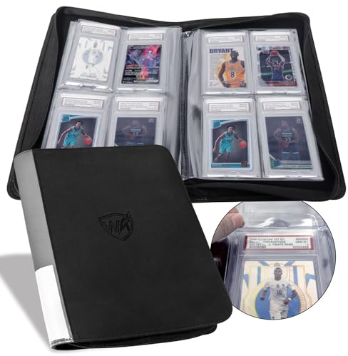 Graded - Álbum de tarjetas coleccionables para PSA CGC CSG Slabs, cremallera sin anillas, 40 bolsillos, 4 bolsillos por página, piel sintética de alta calidad, color gris y negro