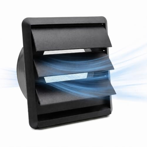 Gravity Grille Air Vent Cover, Wall Vent, 5.51 x 5.51 x 1.89 inches Air Vent Covers with Flyscreen for Tumble Dryer Extractor Fan Garage Bathroom Kitchen (Black)