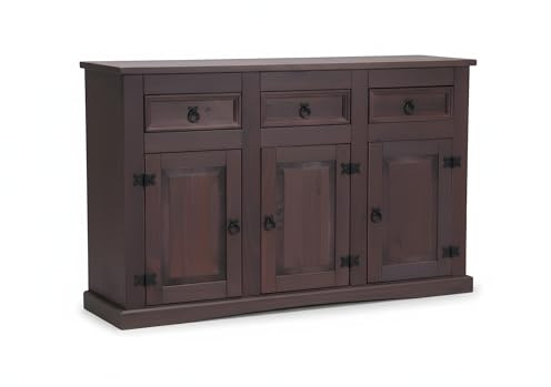 Sideboard Schlafzimmer - New Mexico 3 Türen 3 Schubladen kolonial Dunkelbraun 132x84x44 cm Kiefer massiv Kommode Anrichte Landhausstil Massivholz Stauraum Wohnzimmerschrank Buffet Holzschrank