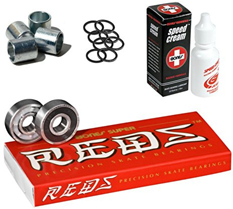 Bones Super Reds Kugellager, 8er-Pack mit Abstandshaltern, Speed-Ringen und Speed-Creme