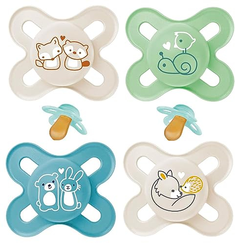 MAM LATEX Start Schnuller 0-2 mini // 4er Set extra klein // inkl. 2 Sterilisiertransportboxen