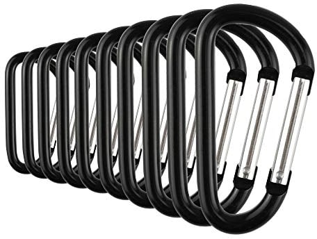 Temlum Aluminium Karabinerhaken 3,8/4,8/5,8/6/7 cm Clip, D Form Karabiner Set, Karabiner mit Schnappverschluss für Camping, Wandern, Reisen, Schlüsselanhänger, Schwarz -10 Stück, 3,8 cm