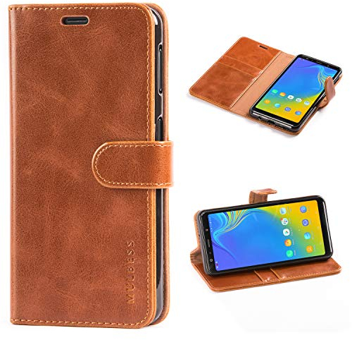 Mulbess Handyhülle für Samsung Galaxy A7 2018 Hülle Leder, Samsung Galaxy A7 2018 Handy Hüllen, Vintage Flip Handytasche Schutzhülle für Samsung Galaxy A7 2018 Case, Braun