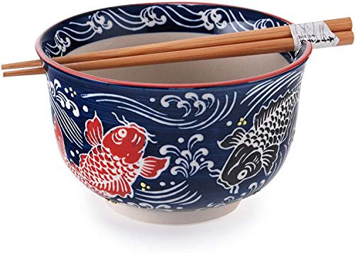 Happy Sales, Ramen Udon Soba Pho Nudel Donburi, Reis, Tayo Schüssel mit Essstäbchen, 16 cm Durchmesser, Rot