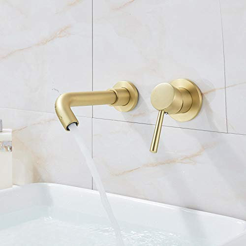 Mitigeur de lavabo Mitigeur mural Lavabo Lavabo Robinet mitigeur 2 trous Lavabo Robinet de grue-Doré brossé