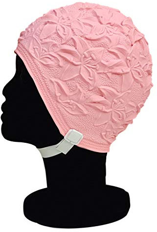 Blue Reef Gorro de natación con diseño de lirio de látex, suave, flexible, color sólido, efecto 3D, floral, estilo clásico, estilo retro, aspecto vintage, gorra de natación generosa talla única para