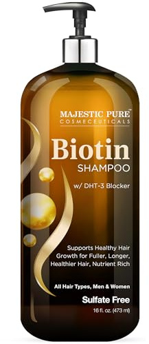 Majestic Pure Biotin Shampoo for Hair Growth - Volumizing Shampoo for Hair Loss - with DHT-3 Blocker - Hydrating & Nourishing - Sulfate Free, for Men & Women - Thin Hair Shampoo - 16 fl oz