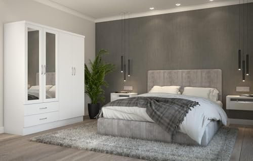 Furniture 321-4 Door 2 Drawer Mirrored Wardrobe White Gloss (No Delivery To Flats)