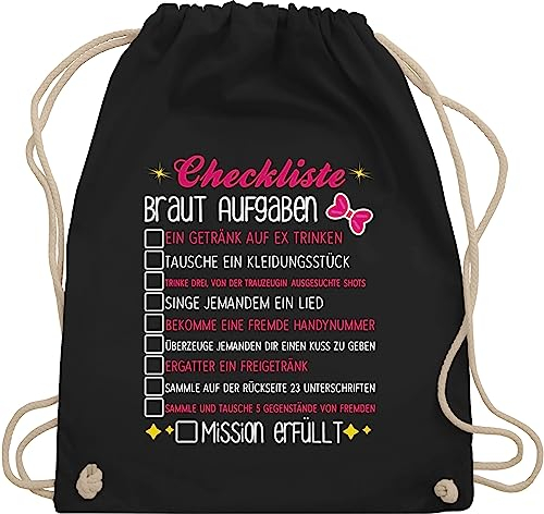 Turnbeutel Rucksack - Junggesellenabschied Frauen - Checkliste Braut Aufgaben - JGA To-do-Liste Bride - Unisize - Schwarz - outfit brauttaschen bachelorette party checklist beutel brauttasche