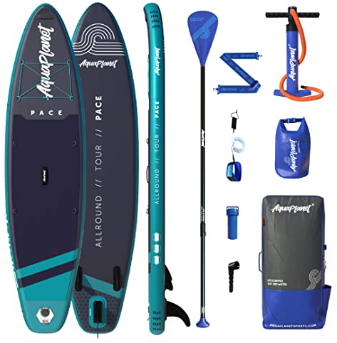 AQUAPLANET Aufblasbares Stand-Up Paddleboard Set - Pace I 320 cm I Ideal für SUP Anfänger & Experten I Beinhaltet Finne, Paddel, Pumpe, Reparaturset, Rucksack, Leine, Trockensack, Trageriemen