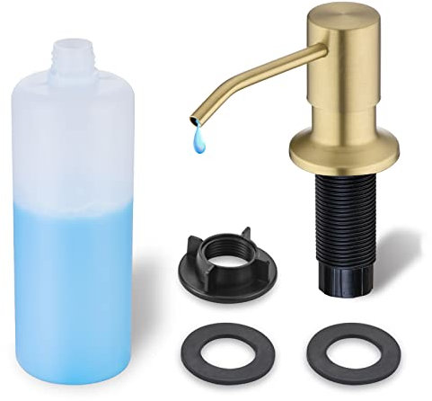 Gold Soap Dispenser for Kitchen Sink, WEWE Brushed Gold Soap Dispenser with Long Spout and Gold Soap Pump Built in Countertop Under Sink Stainless Steel